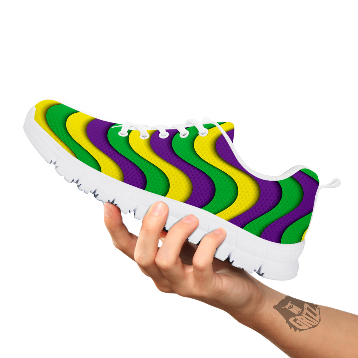 Wave Mardi Gras Print Pattern White Sneaker-grizzshop