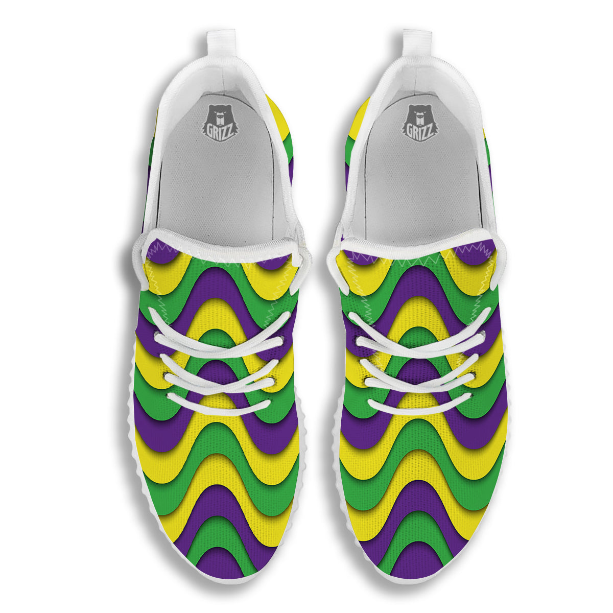 Wave Mardi Gras Print Pattern White Walking Shoes-grizzshop