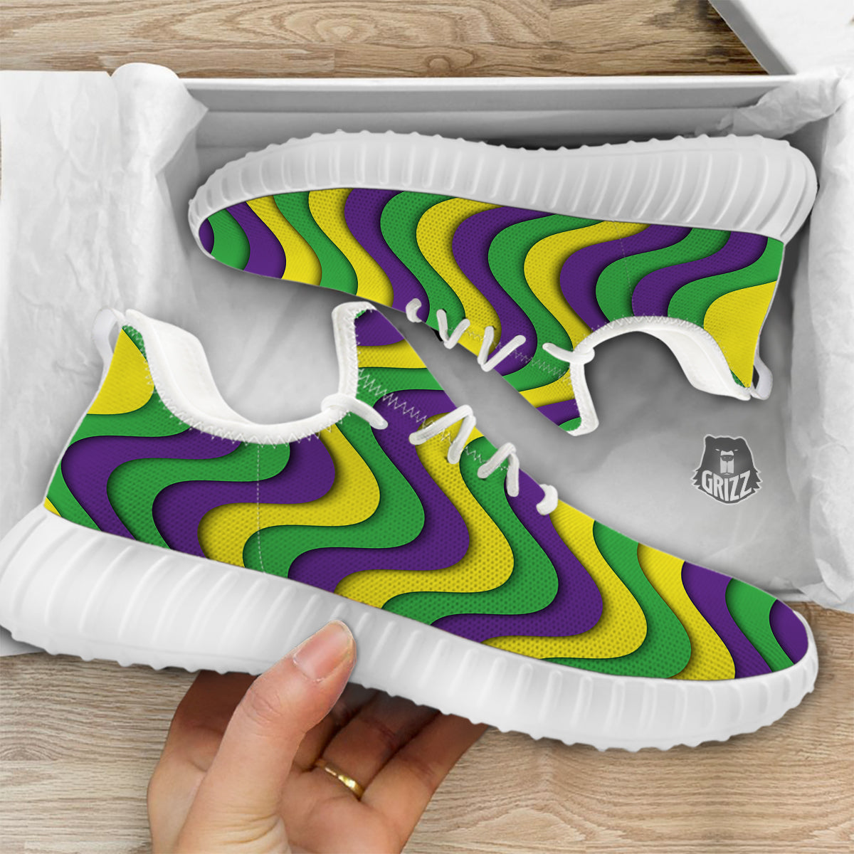 Wave Mardi Gras Print Pattern White Walking Shoes-grizzshop
