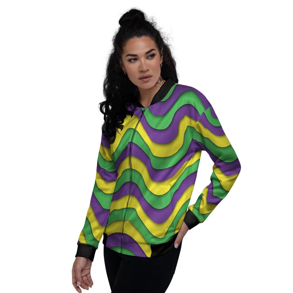 Wave Mardi Gras Print Pattern Women's Bomber Jacket-grizzshop