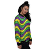 Wave Mardi Gras Print Pattern Women's Bomber Jacket-grizzshop