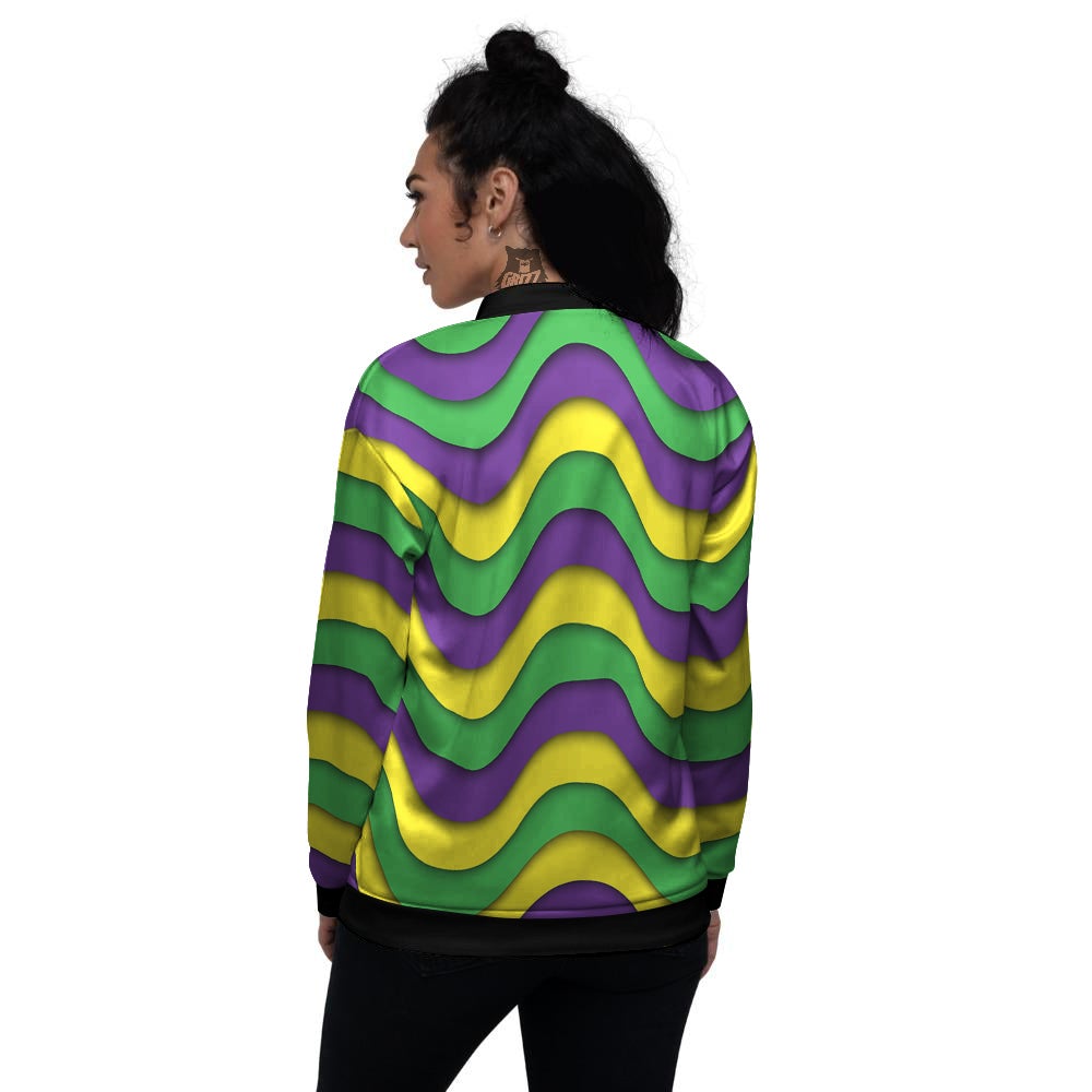 Wave Mardi Gras Print Pattern Women's Bomber Jacket-grizzshop