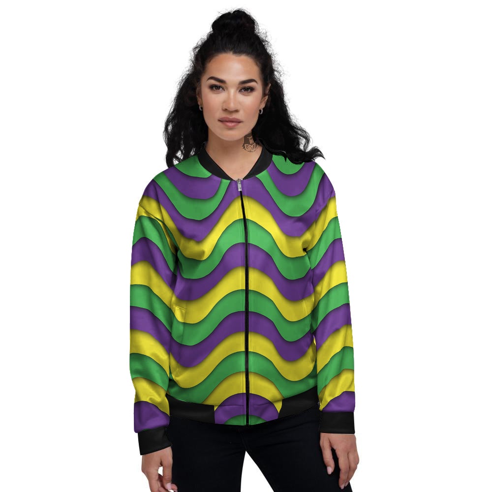 Wave Mardi Gras Print Pattern Women's Bomber Jacket-grizzshop