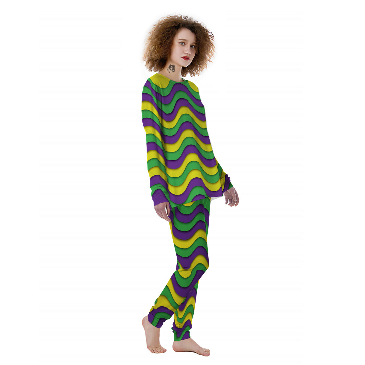 Wave Mardi Gras Print Pattern Women's Pajamas-grizzshop
