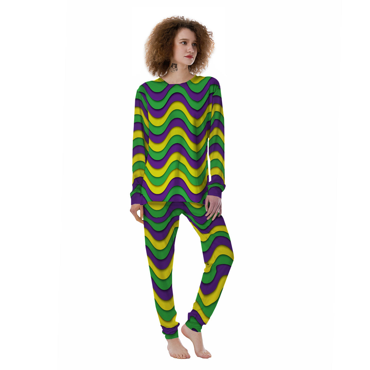 Wave Mardi Gras Print Pattern Women's Pajamas-grizzshop