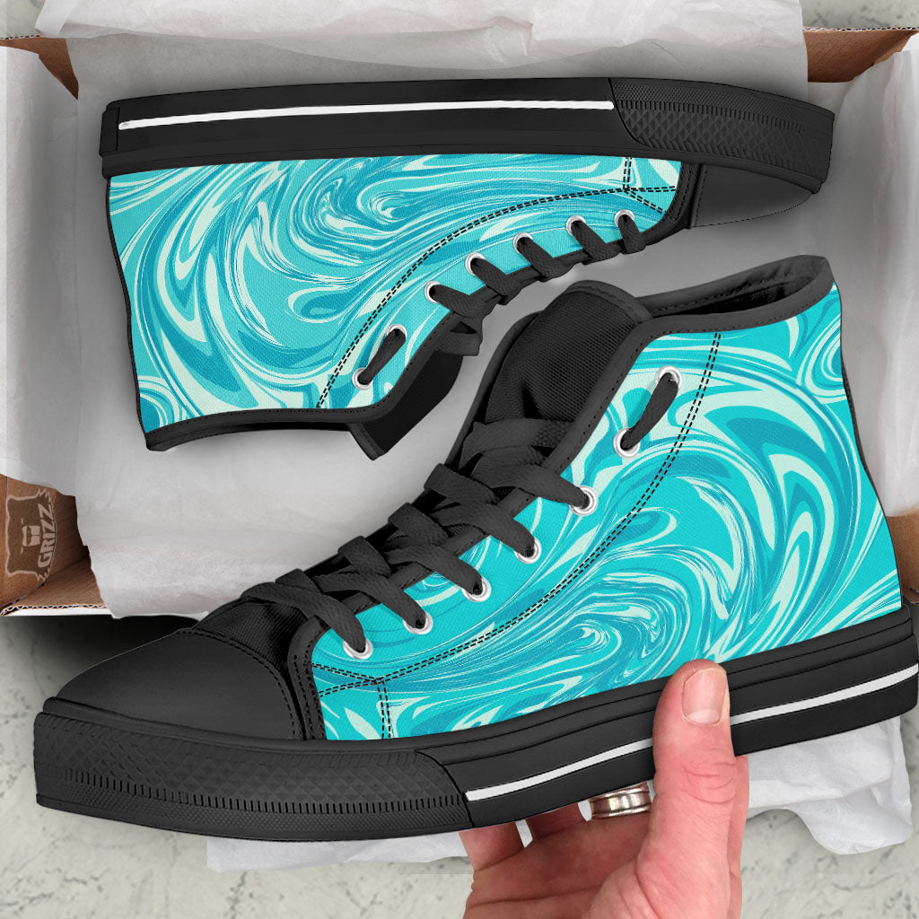 Wave Psychedelic Print Pattern Black High Top Shoes-grizzshop