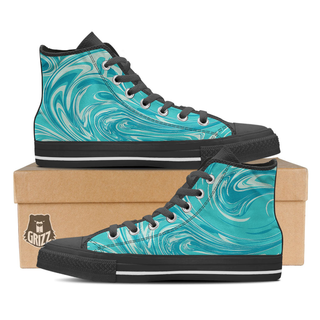 Wave Psychedelic Print Pattern Black High Top Shoes-grizzshop