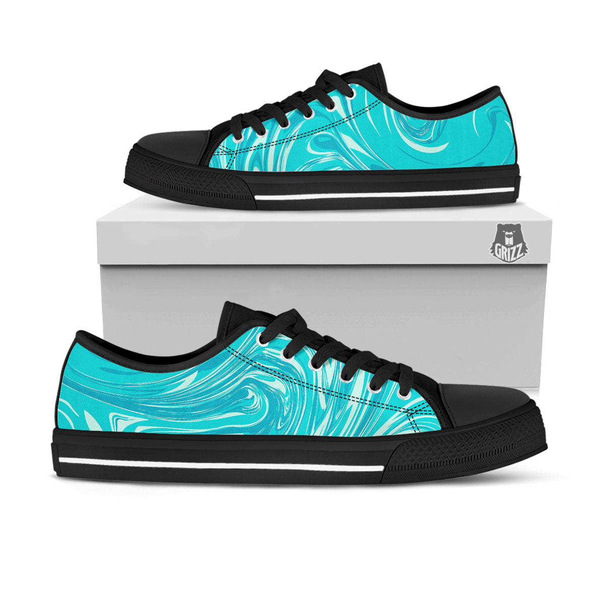 Wave Psychedelic Print Pattern Black Low Top Shoes-grizzshop