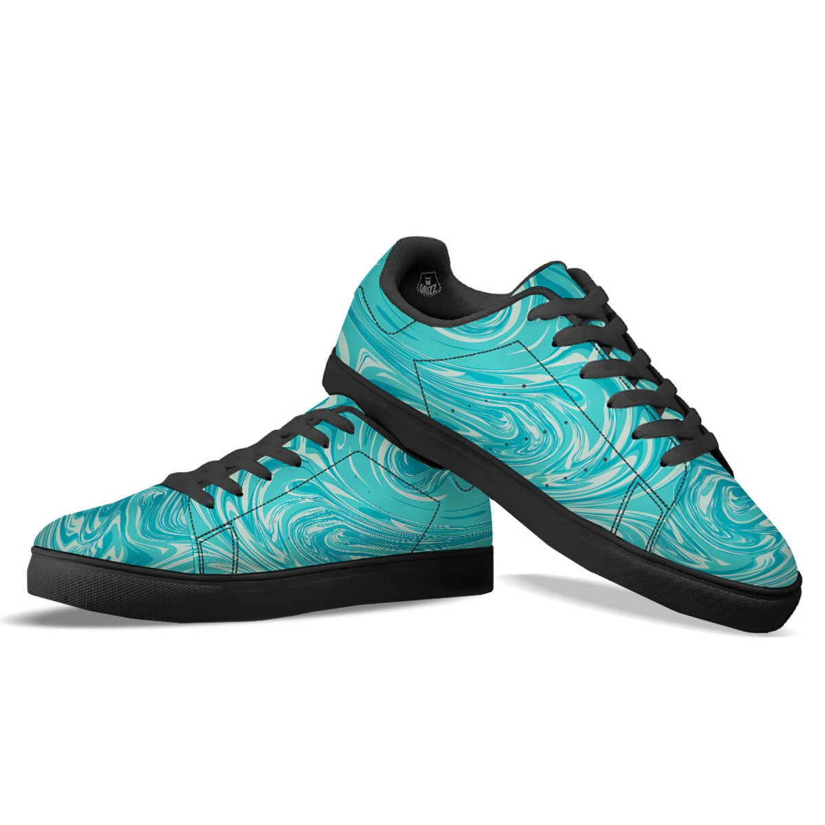 Wave Psychedelic Print Pattern Black Low Top Sneakers-grizzshop