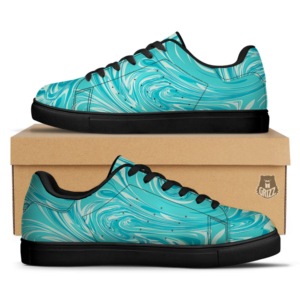 Wave Psychedelic Print Pattern Black Low Top Sneakers-grizzshop