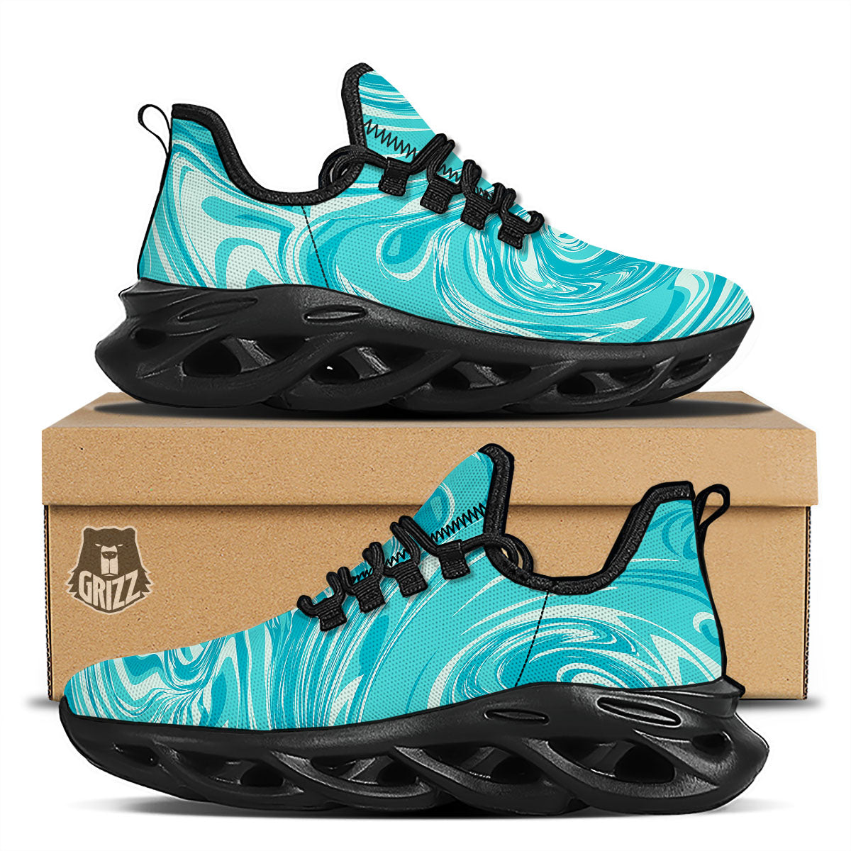 Wave Psychedelic Print Pattern Black Running Shoes-grizzshop