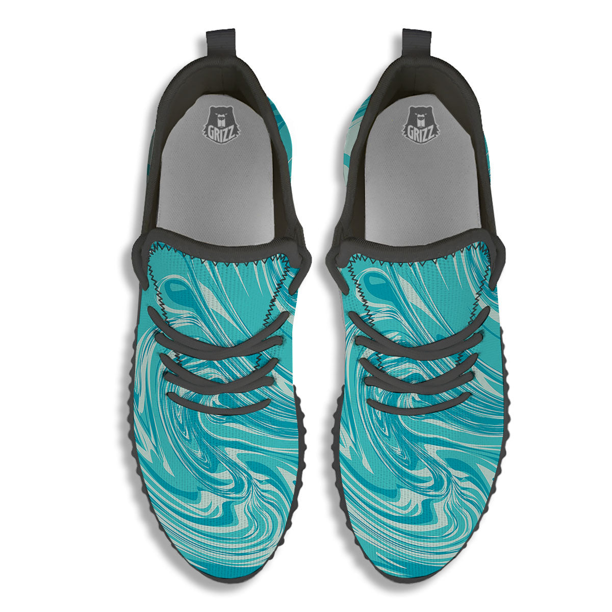 Wave Psychedelic Print Pattern Black Walking Shoes-grizzshop