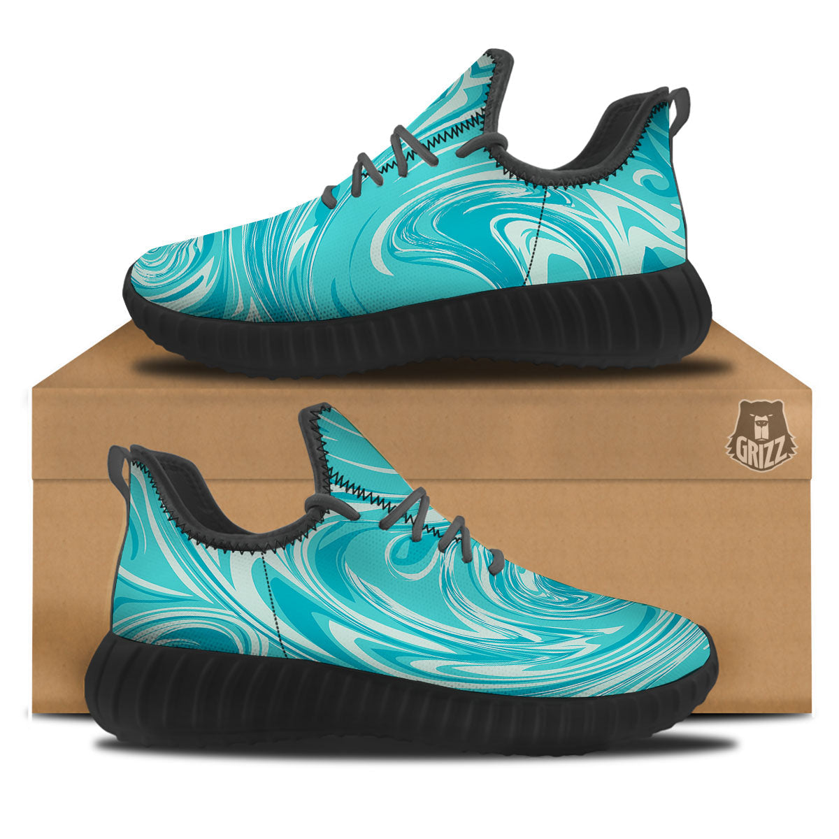 Wave Psychedelic Print Pattern Black Walking Shoes-grizzshop