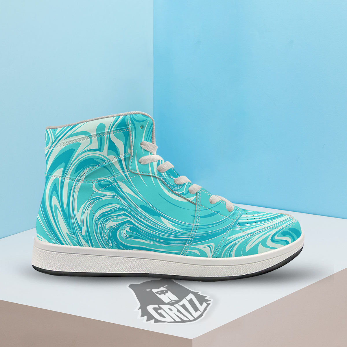 Wave Psychedelic Print Pattern High Top Sneakers-grizzshop