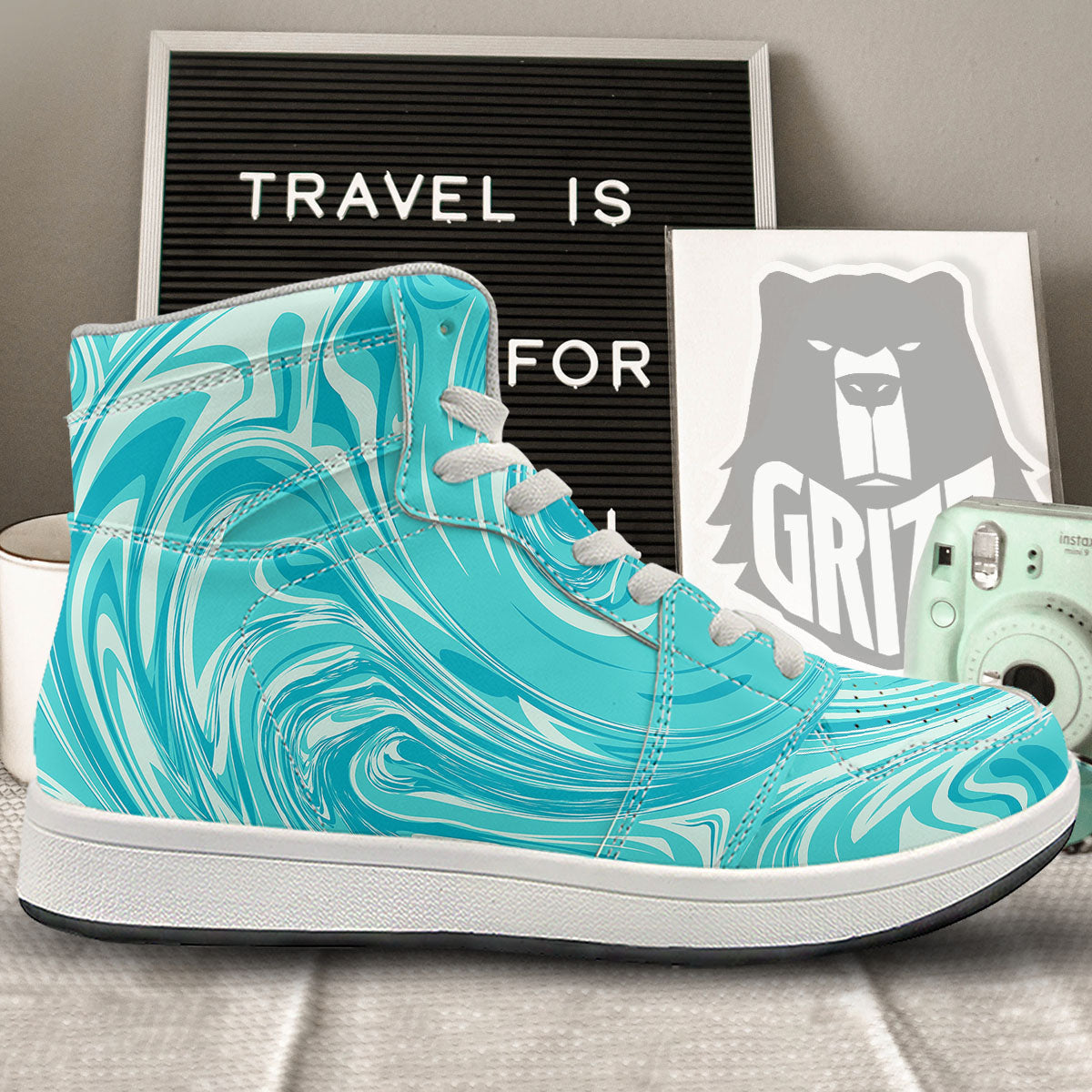 Wave Psychedelic Print Pattern High Top Sneakers-grizzshop
