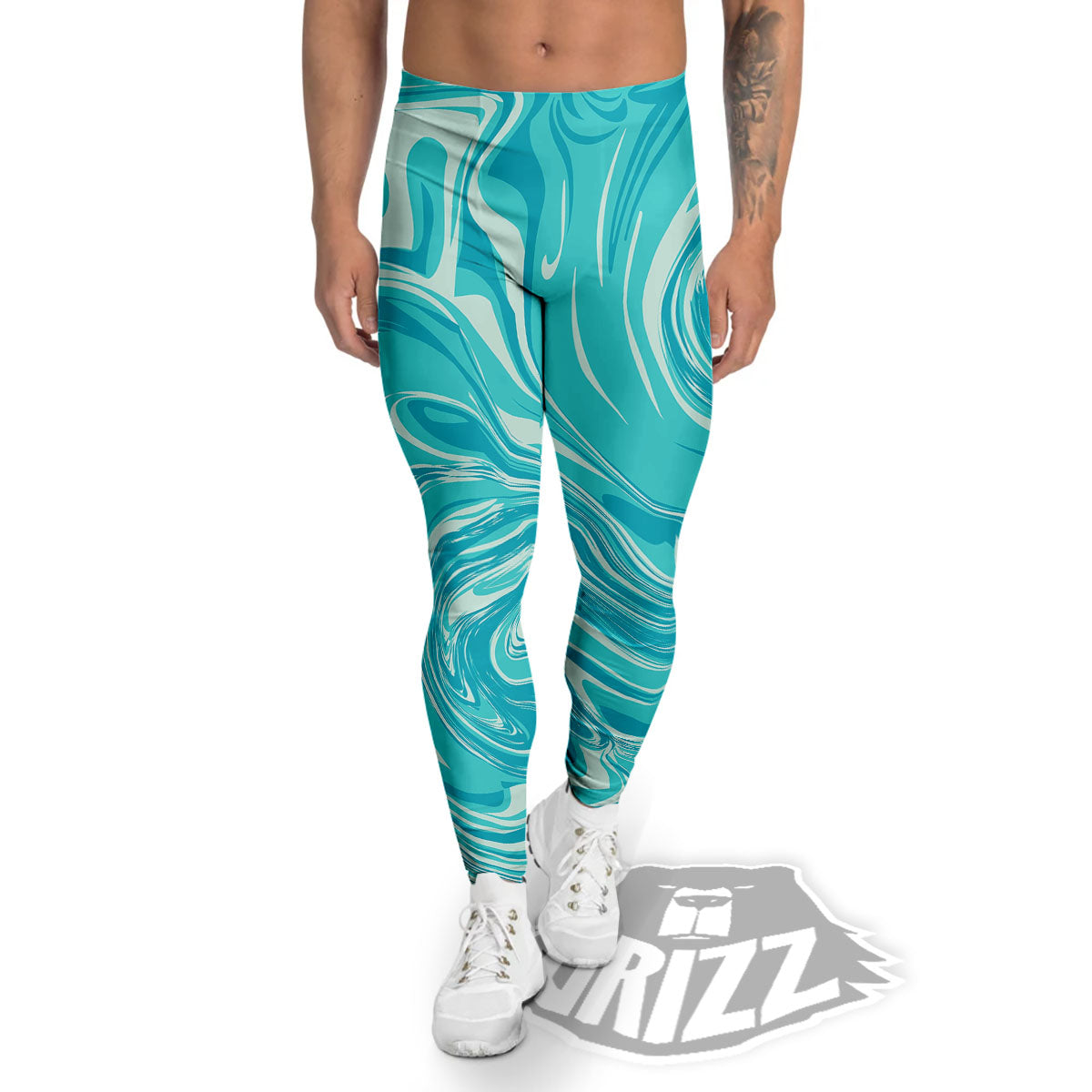 Wave Psychedelic Print Pattern Men's Leggings-grizzshop