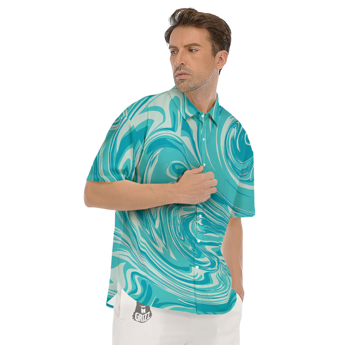 Wave Psychedelic Print Pattern Men's Short Sleeve Shirts-grizzshop