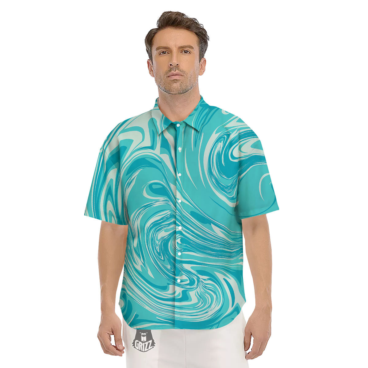 Wave Psychedelic Print Pattern Men's Short Sleeve Shirts-grizzshop