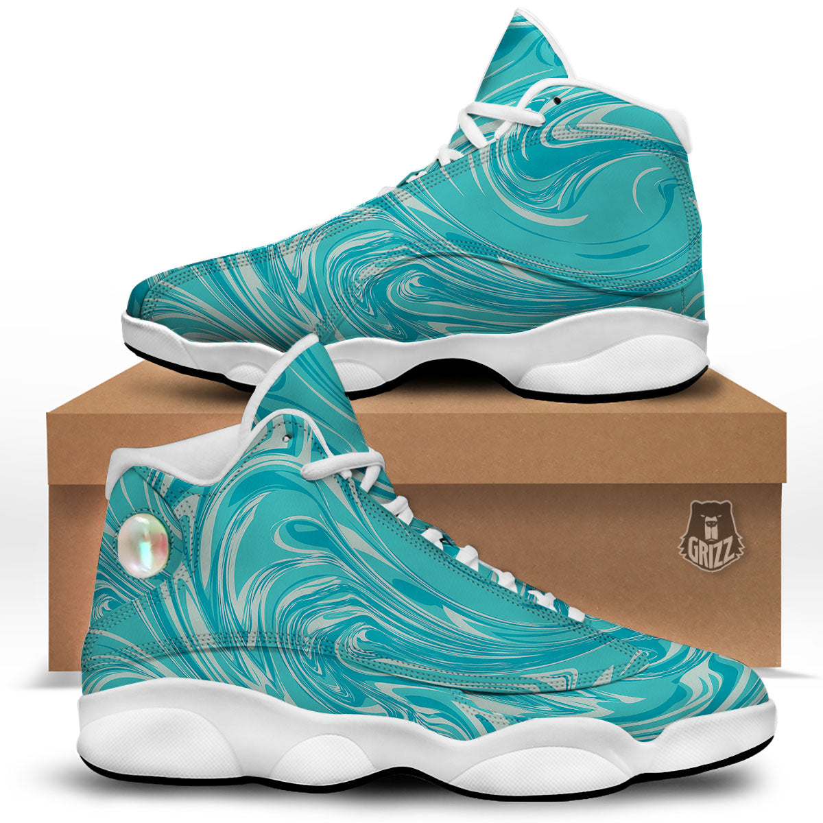 Wave Psychedelic Print Pattern White Basketball Shoes-grizzshop