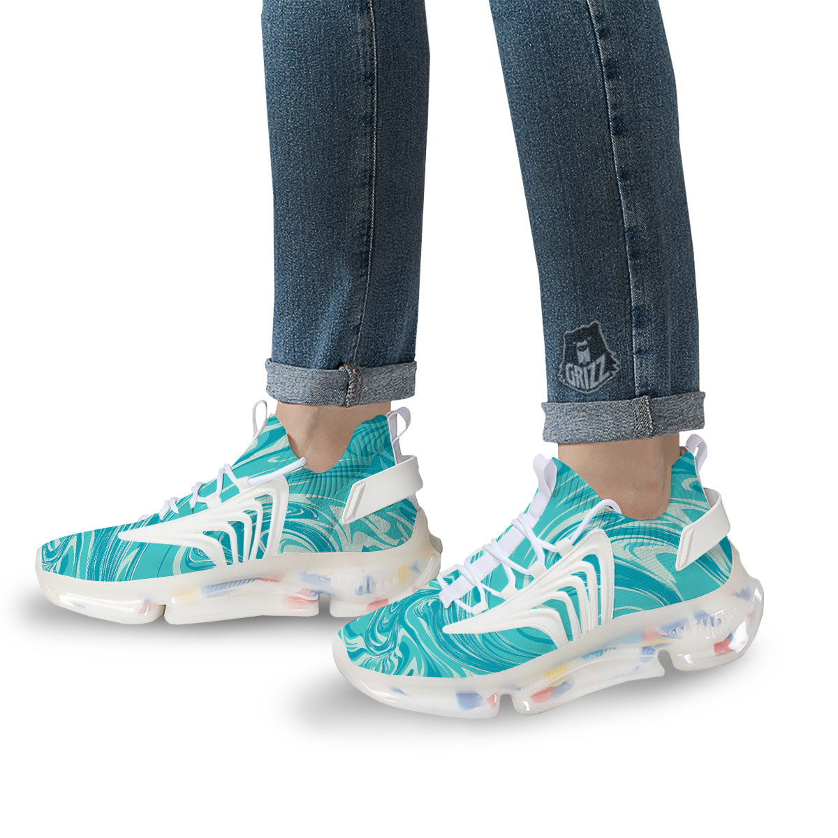 Wave Psychedelic Print Pattern White Gym Shoes-grizzshop