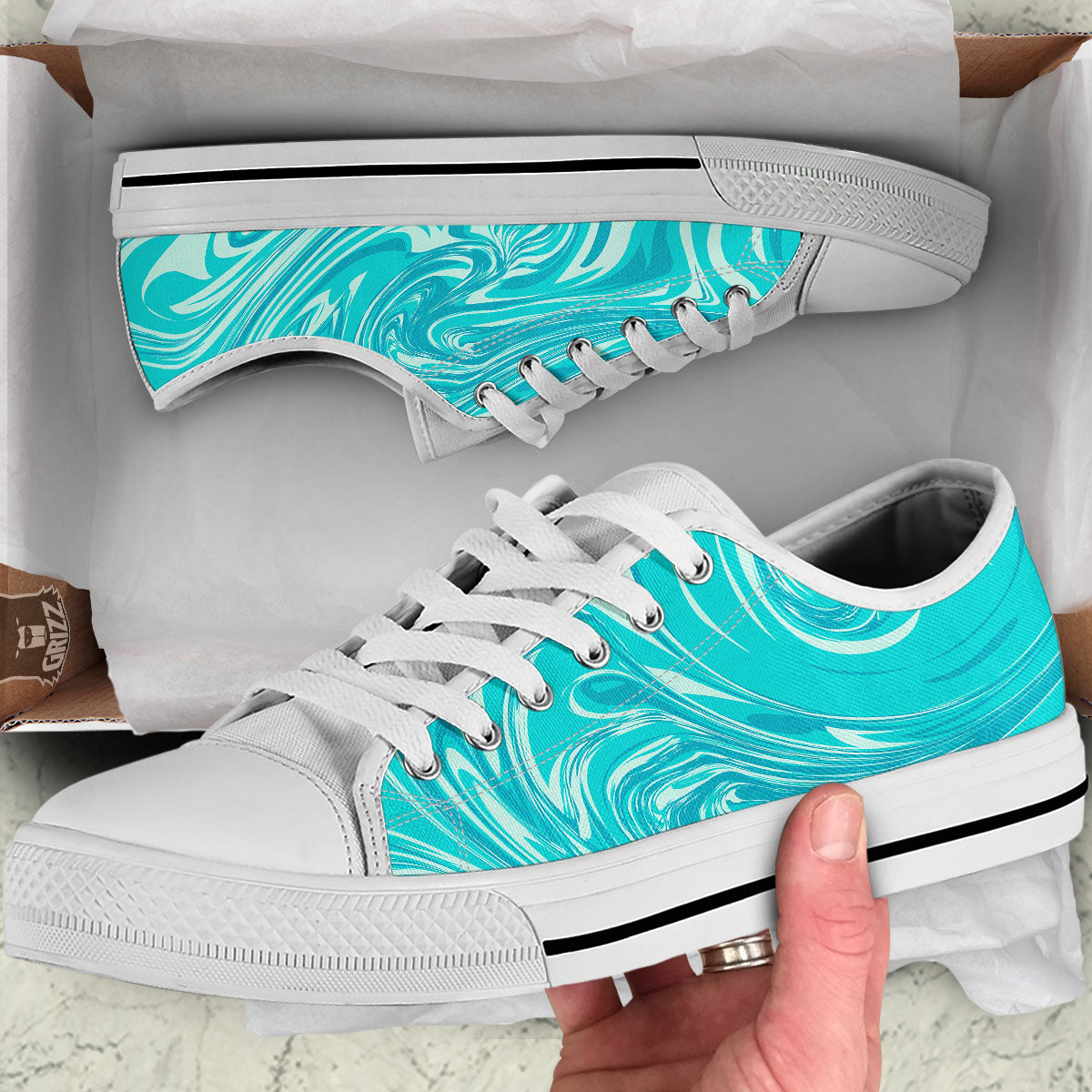Wave Psychedelic Print Pattern White Low Top Shoes-grizzshop