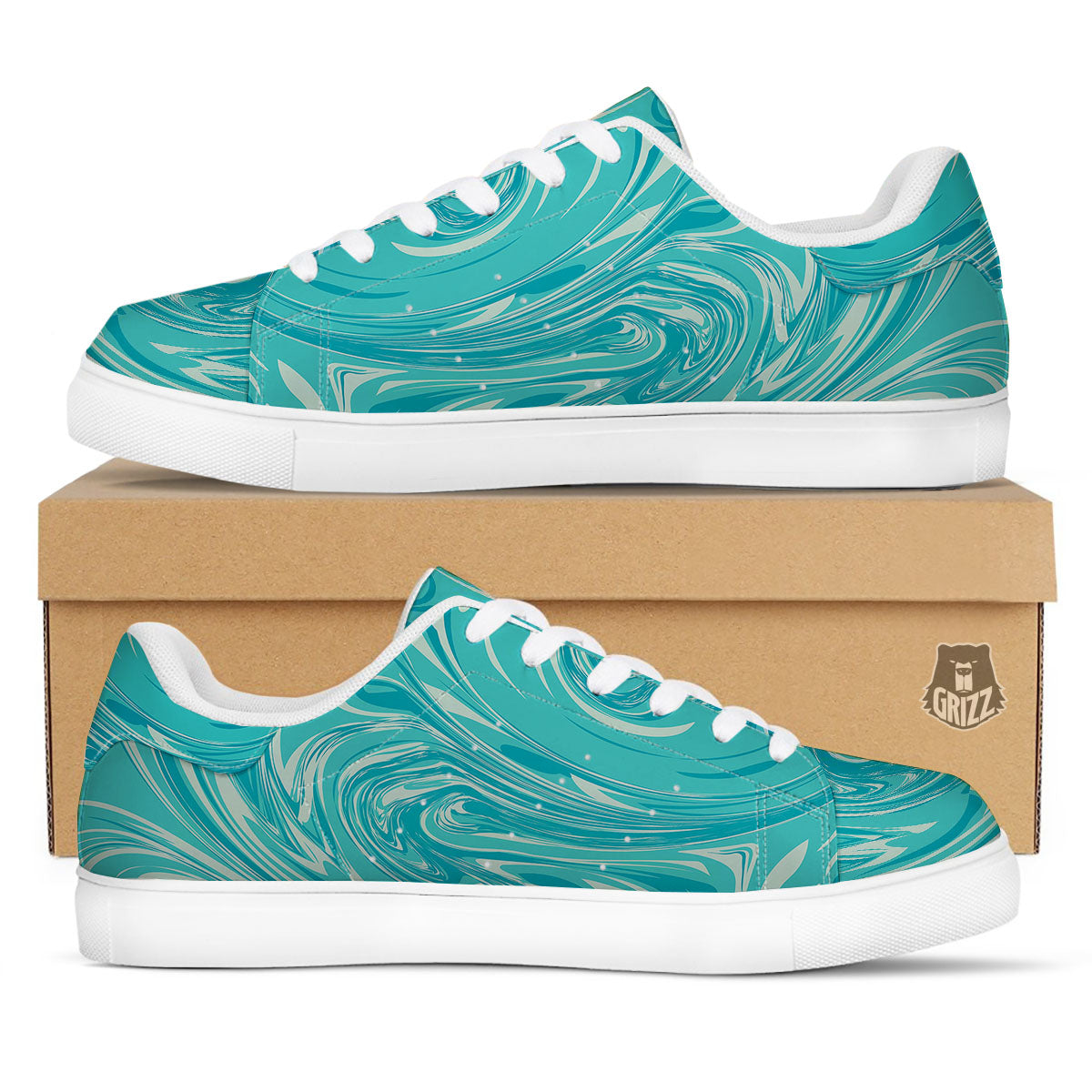 Wave Psychedelic Print Pattern White Low Top Sneakers-grizzshop