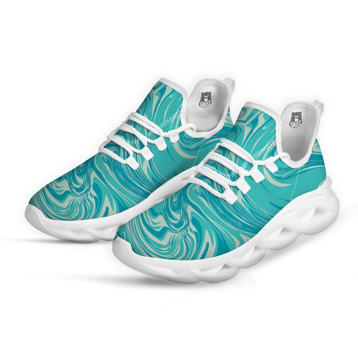 Wave Psychedelic Print Pattern White Running Shoes-grizzshop