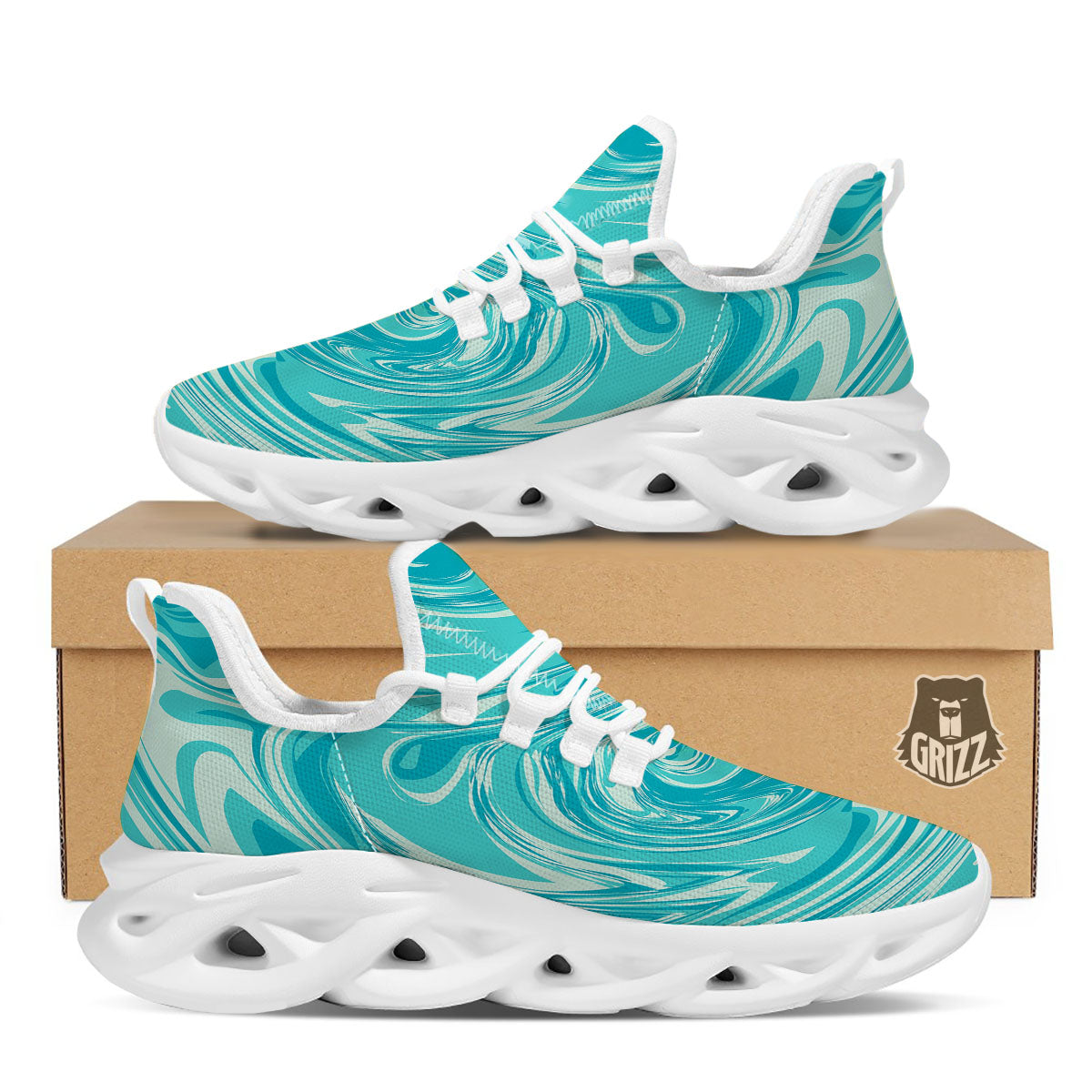 Wave Psychedelic Print Pattern White Running Shoes-grizzshop