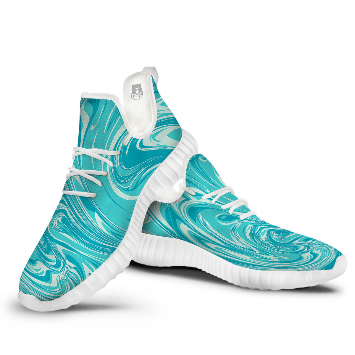Wave Psychedelic Print Pattern White Walking Shoes-grizzshop