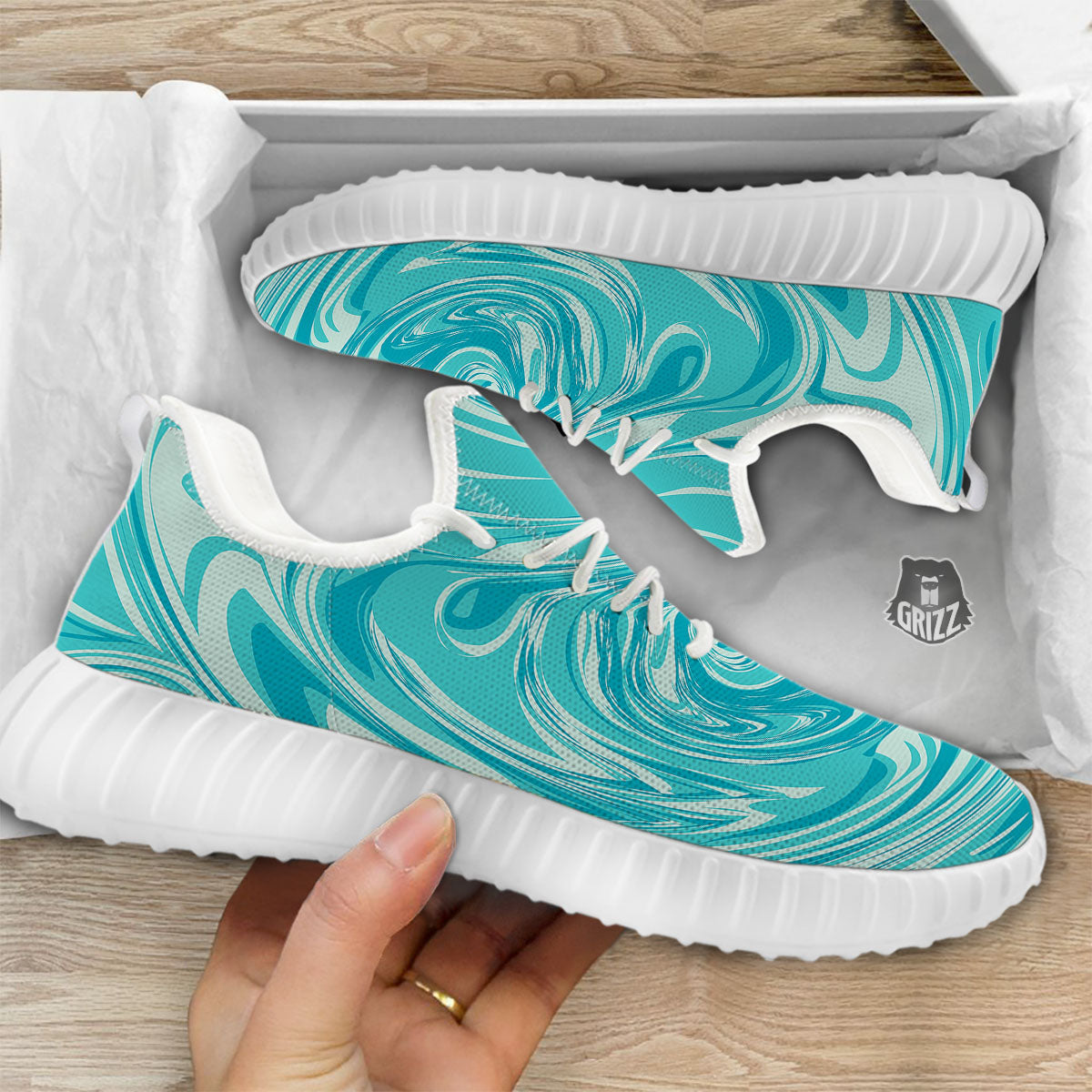 Wave Psychedelic Print Pattern White Walking Shoes-grizzshop