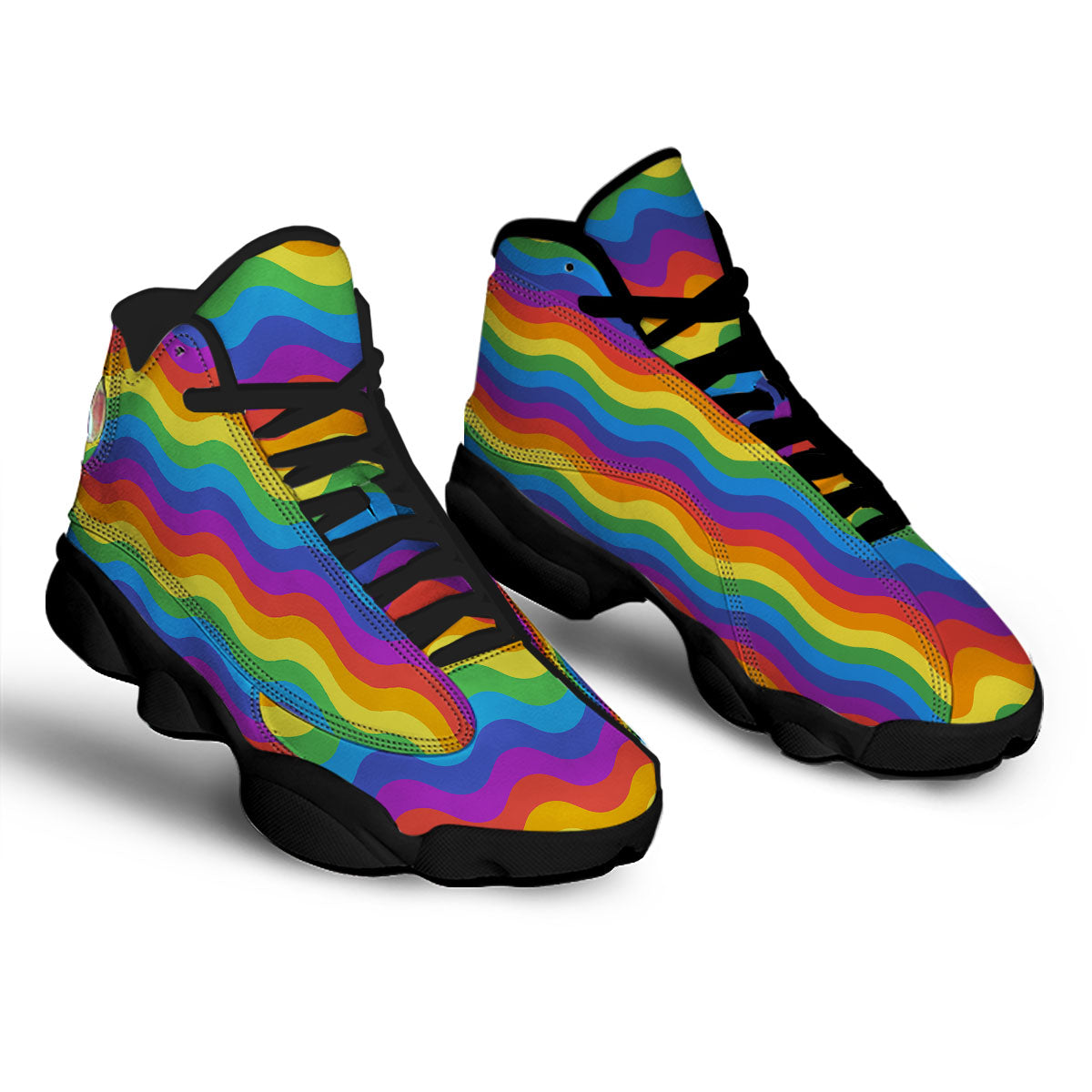 Wave Rainbow Print Pattern Black Basketball Shoes-grizzshop