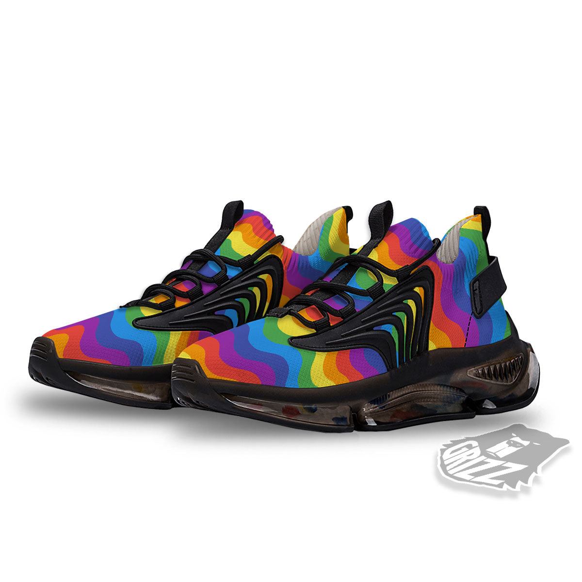 Wave Rainbow Print Pattern Black Gym Shoes-grizzshop