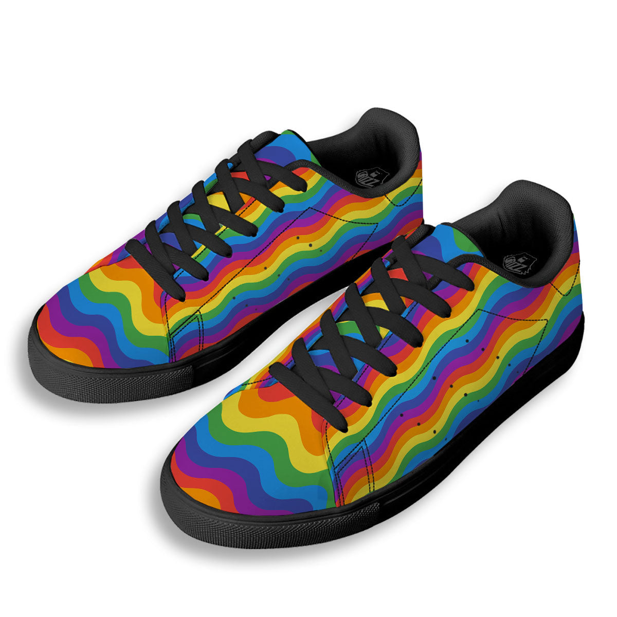 Wave Rainbow Print Pattern Black Low Top Sneakers-grizzshop
