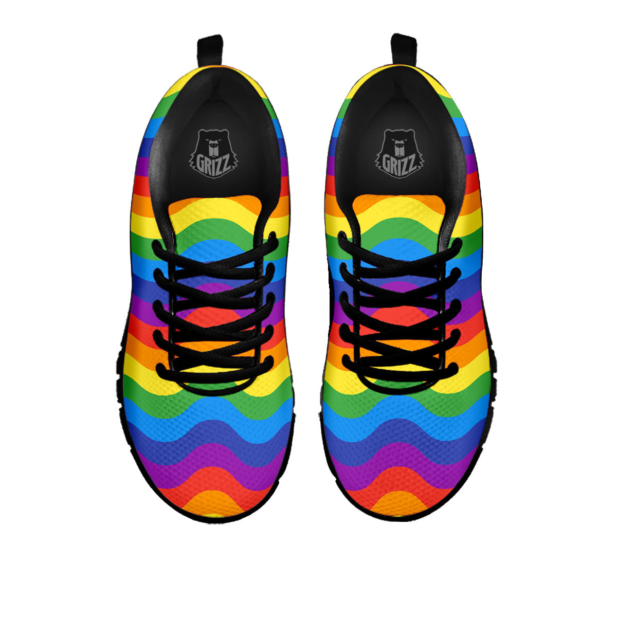 Wave Rainbow Print Pattern Black Sneaker-grizzshop