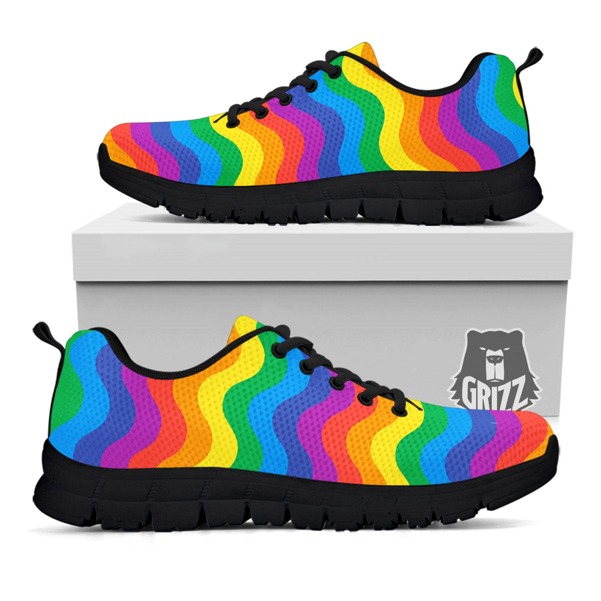 Wave Rainbow Print Pattern Black Sneaker-grizzshop