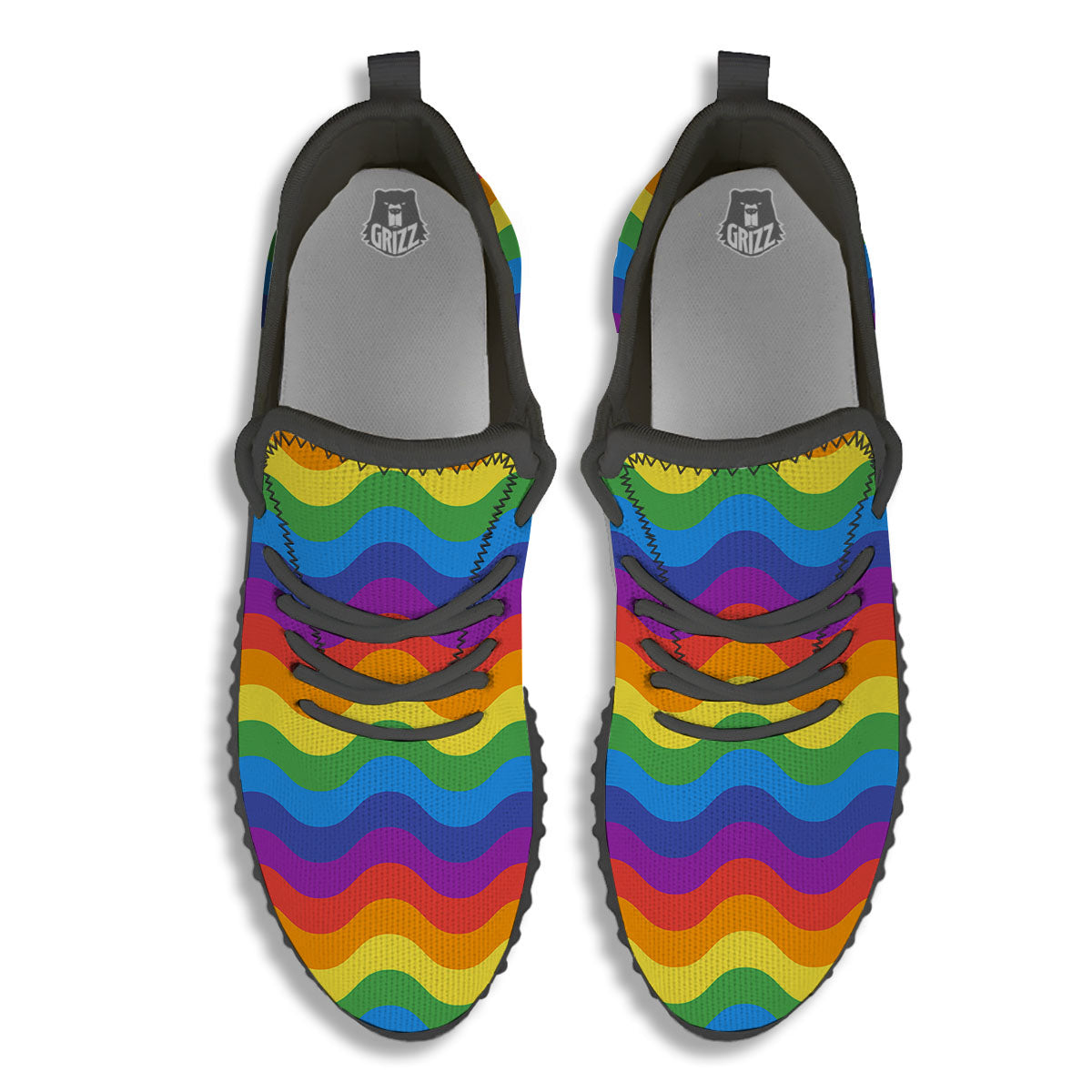 Wave Rainbow Print Pattern Black Walking Shoes-grizzshop