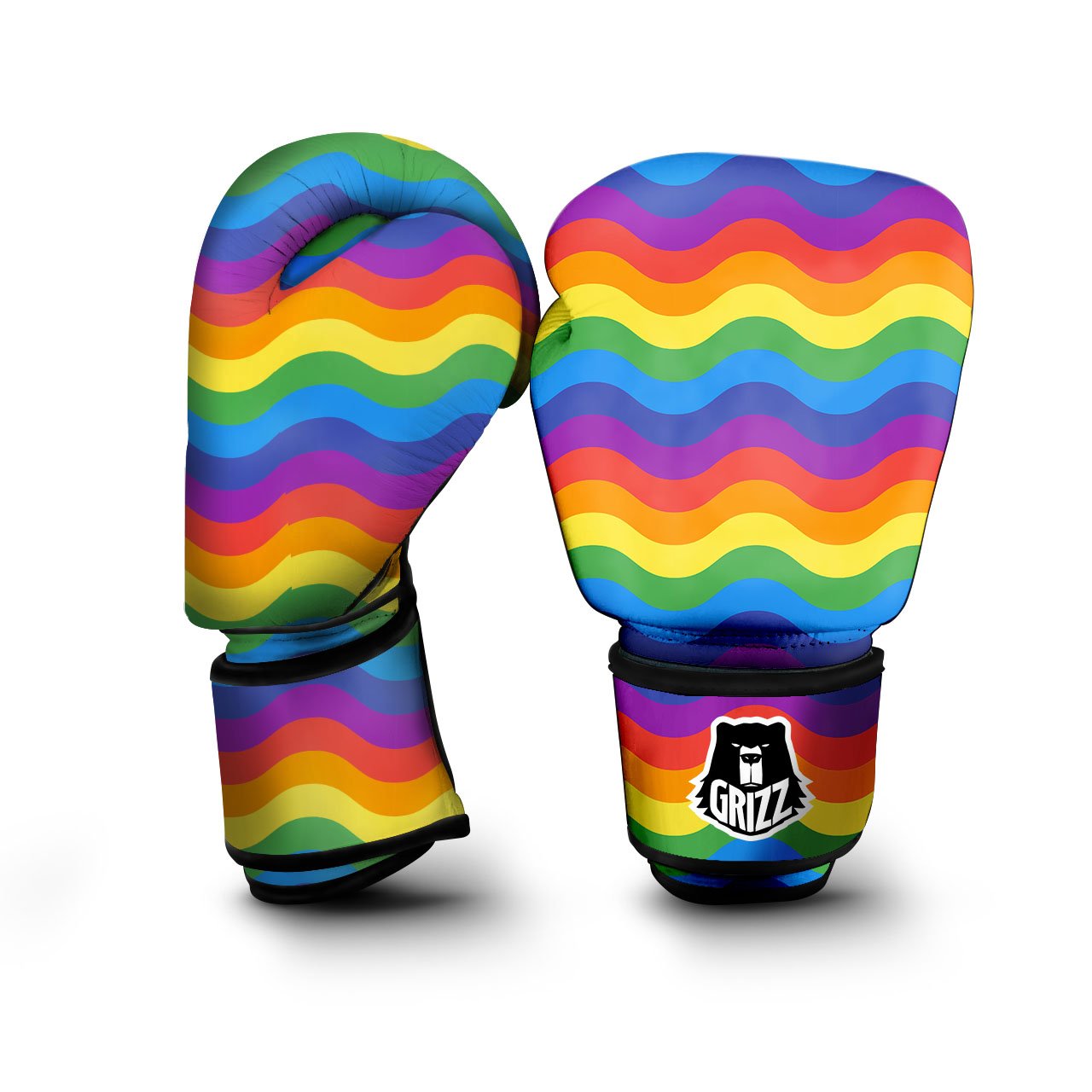 Wave Rainbow Print Pattern Boxing Gloves-grizzshop