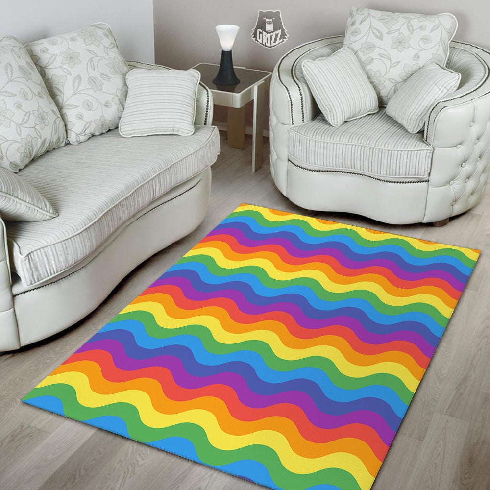 Wave Rainbow Print Pattern Floor Mat-grizzshop