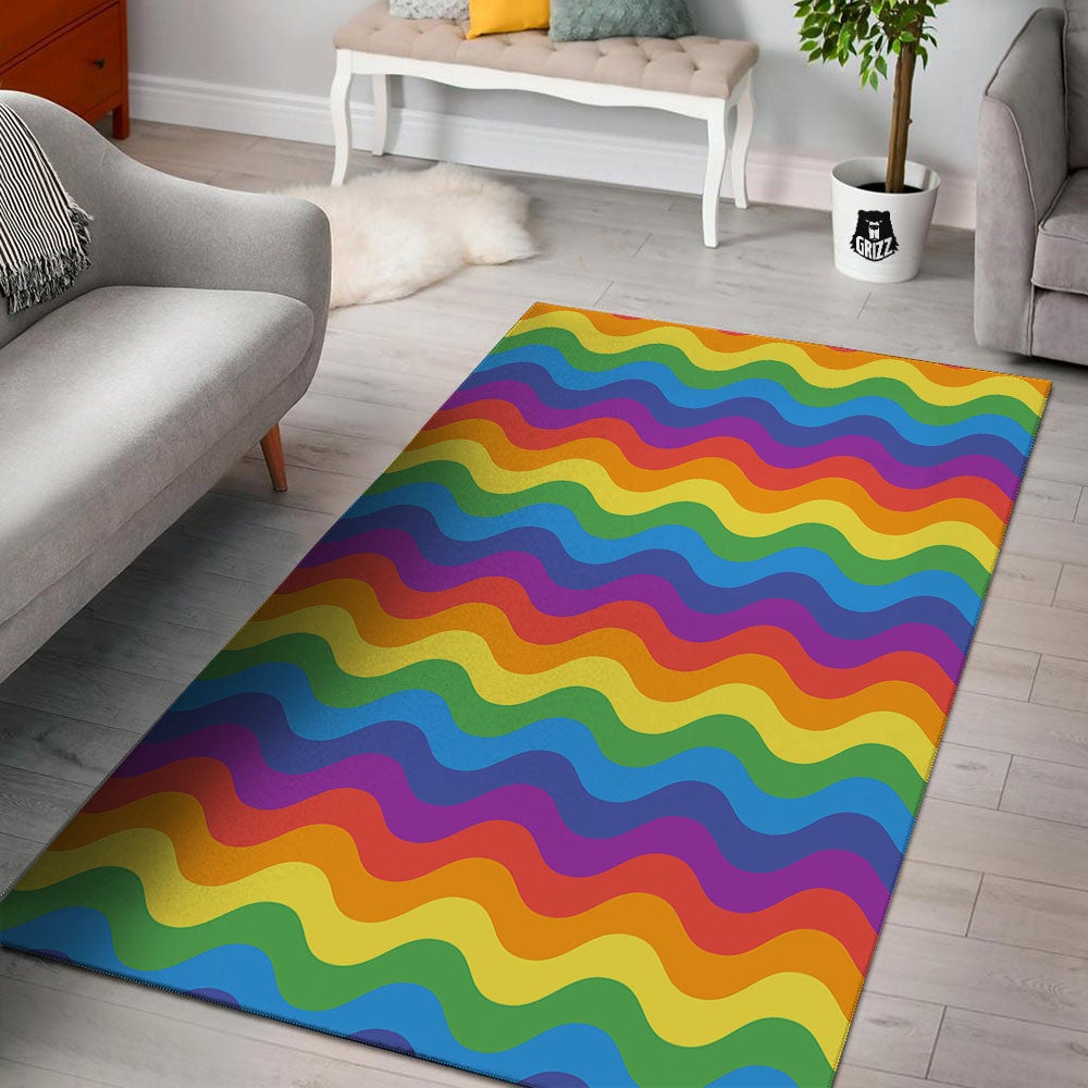Wave Rainbow Print Pattern Floor Mat-grizzshop