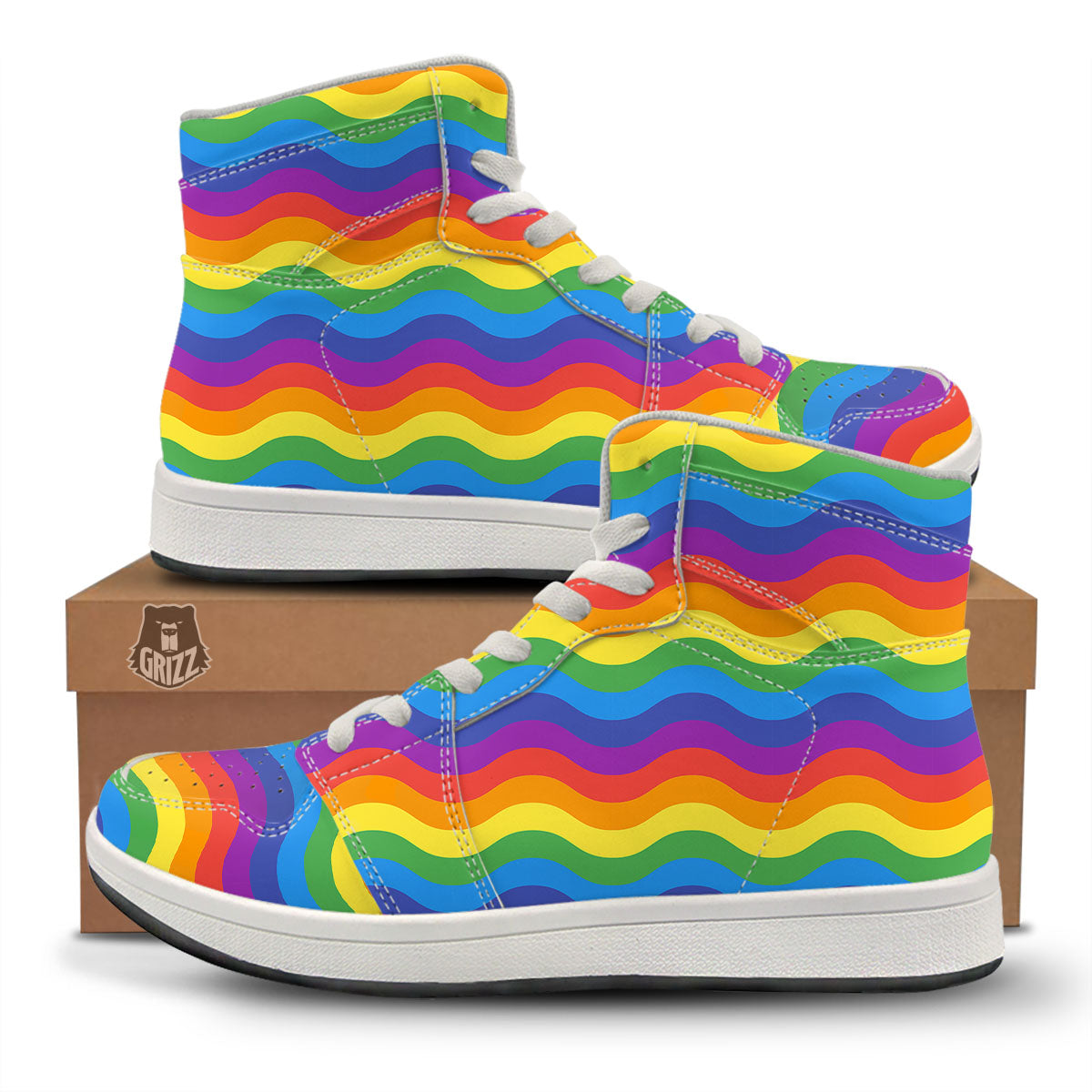 Wave Rainbow Print Pattern High Top Sneakers-grizzshop