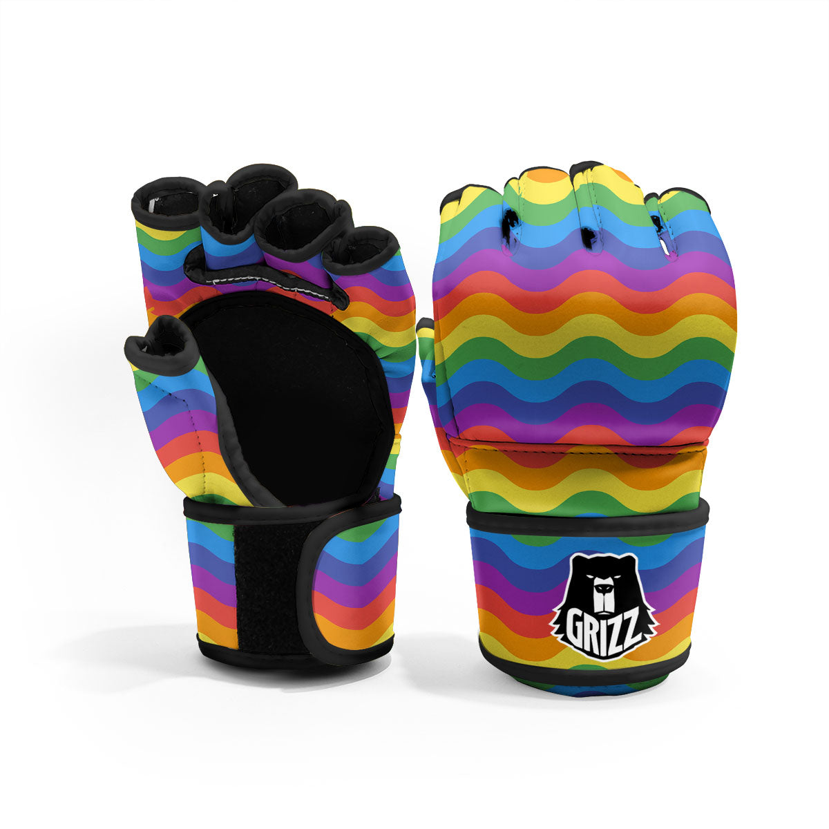 Wave Rainbow Print Pattern MMA Gloves-grizzshop