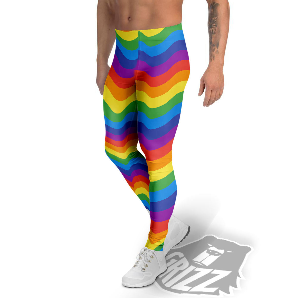 Wave Rainbow Print Pattern Men's Leggings-grizzshop