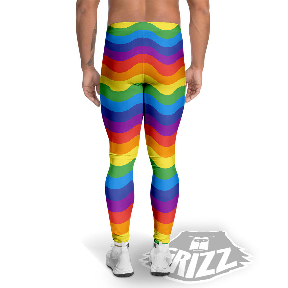 Wave Rainbow Print Pattern Men's Leggings-grizzshop