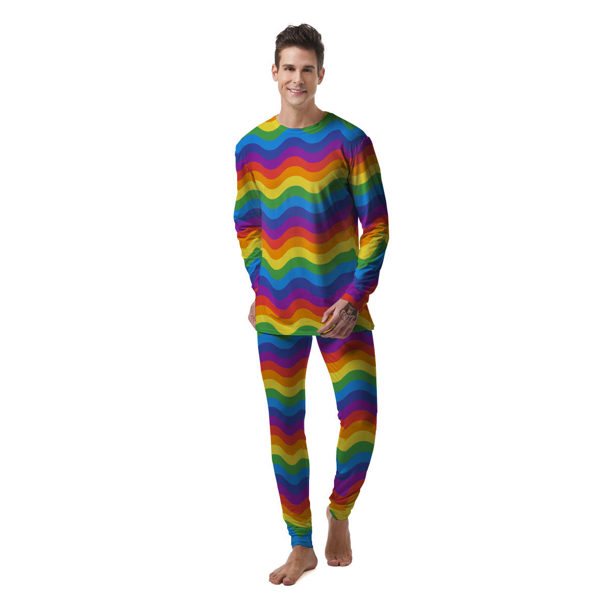 Wave Rainbow Print Pattern Men's Pajamas-grizzshop