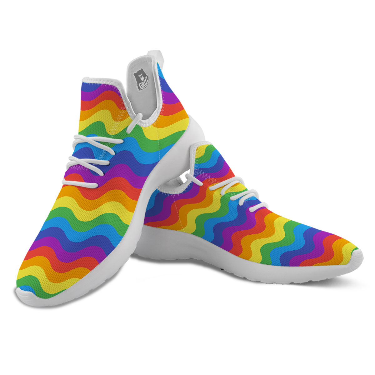Wave Rainbow Print Pattern White Athletic Shoes-grizzshop