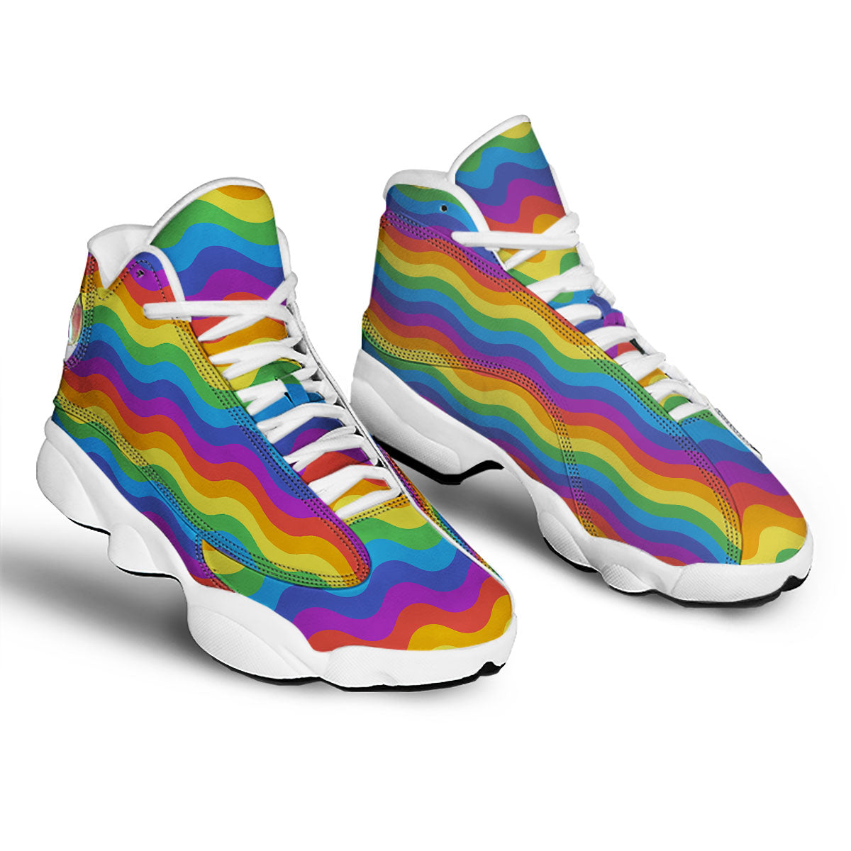 Wave Rainbow Print Pattern White Basketball Shoes-grizzshop