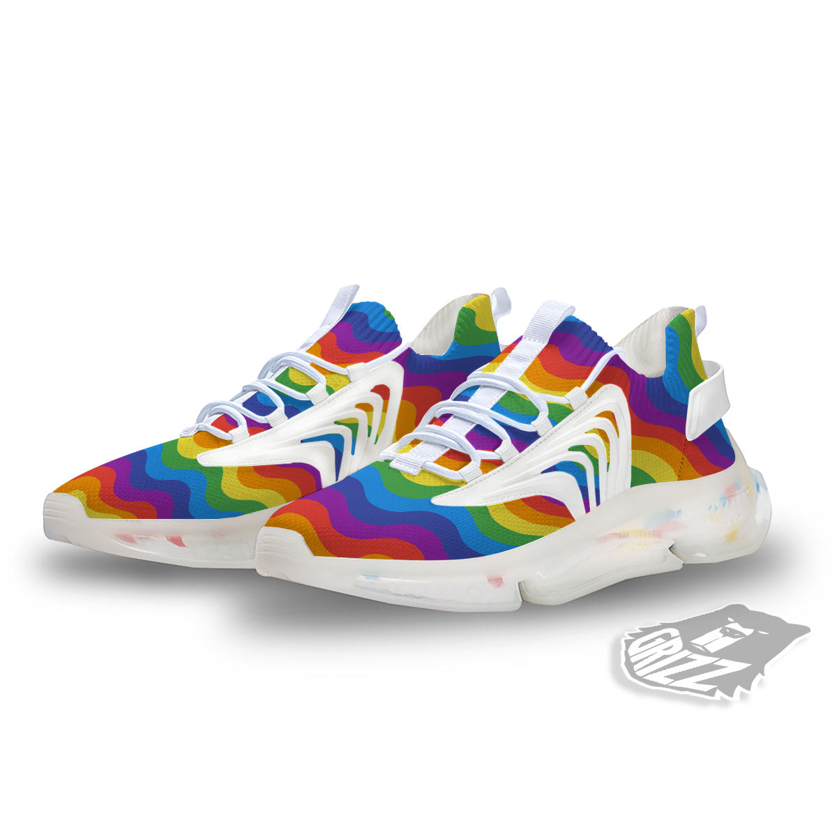 Wave Rainbow Print Pattern White Gym Shoes-grizzshop