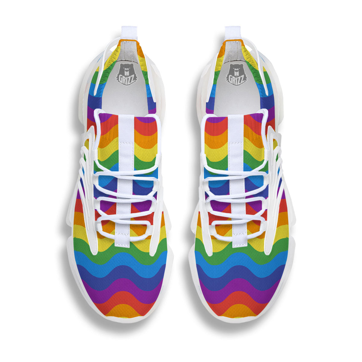 Wave Rainbow Print Pattern White Gym Shoes-grizzshop