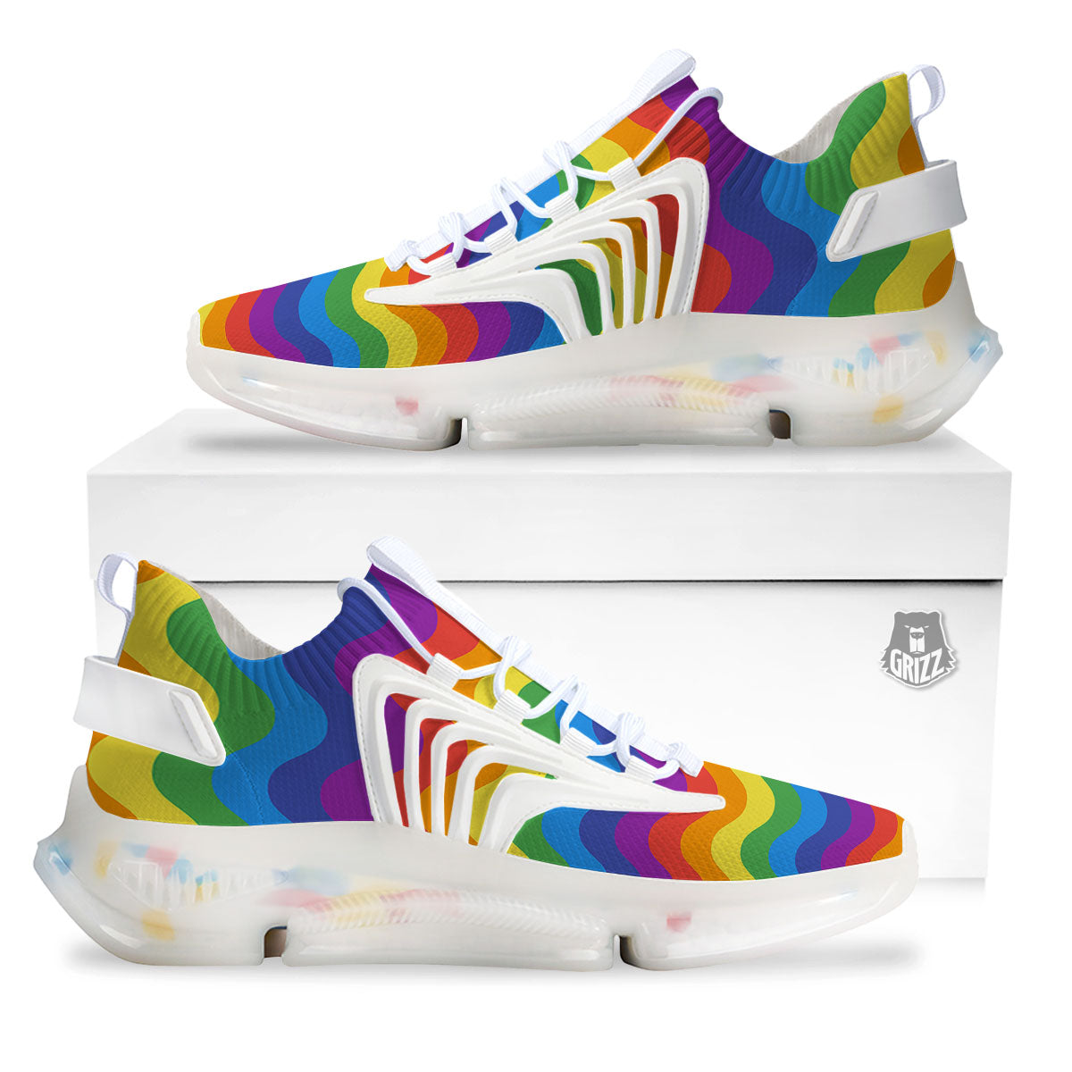Wave Rainbow Print Pattern White Gym Shoes-grizzshop