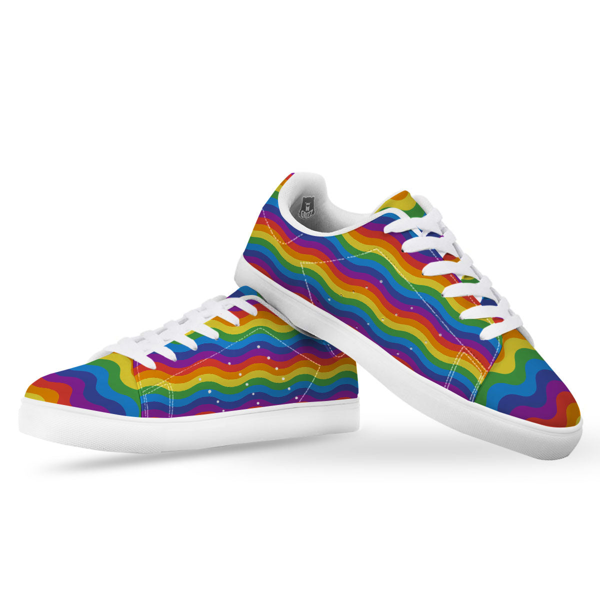 Wave Rainbow Print Pattern White Low Top Sneakers-grizzshop
